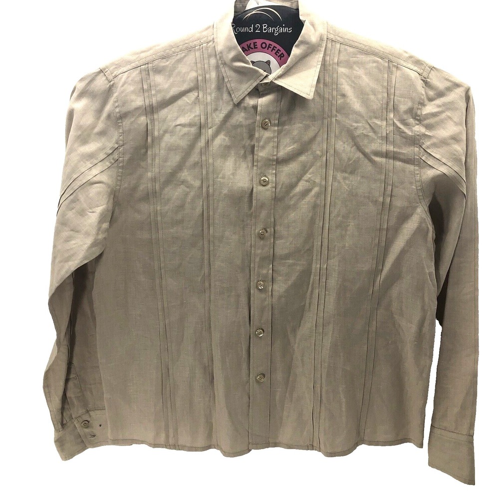 Debackers Button Shirt Men XL Khaki‎ Designer Linen Long Sleeve relax fit